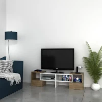 Homemania Mobile TV Fold W141,2xD29,7xH38,8 cm Bianco, Noce(m-1)