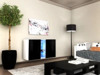 Homemania Cassettiera Tallinn Bianco Opaco, Nero Lucido W120xD40xH70 cm(m-1)