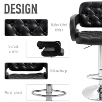 HOMCOM Mid-Back Hollow Design Height Adjustable Barstool with PU Leather Surface, U-Shape Armrest, Steel Pole for Bistro, Lounge, Kitchen, Black(m-5)