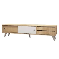 Mobile Porta TV Eduardo con Cassetti e Ripiani in Rovere Bianco L160xP40xA40 cm(m-5)