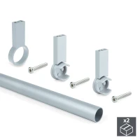 Emuca Kit di 2 tubi di alluminio D. 28 x 1.400 mm e reggitubi Keeper per armadio, finitura colore grigio(m-1)