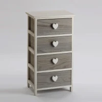 Cassettiera Bianca/Grigia Con Pomoli A Cuore, Prodotto In Legno Di Paulownia(m-1)