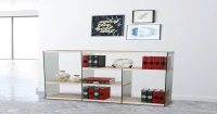 Homemania Libreria Libra Legno Naturale, Vetro Trasparente W121,5xD29,5xH116,5 cm(m-1)