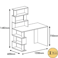 Scrivania Snap con Libreria Integrata Bianco Noce e Nero in Legno L120xP60xA148,2 cm(m-5)