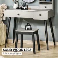 HOMCOM Dressing Table Set with Mirror and Stool, Vanity Makeup Table with 3 Drawers and Open Shelves for Bedroom, Living Room, Grey(m-6)