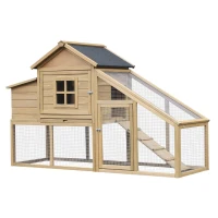 PawHut Chicken Coop, Rabbit Hutch, Hen House, Wooden Poultry Habitat with Outdoor Run, Nesting Box, Slide Out Tray, Lockable Doors, Ramp, Window, 176 x 66 x 110cm, Natural(m-1)