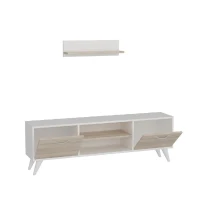 Homemania Mobile TV Horus TV Stand W120xD30xH45 cm, Shelf W60xD16xH16 cm Bianco, Sonoma(m-8)