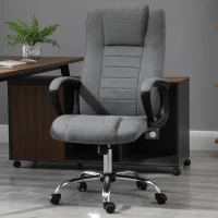 Vinsetto Office Chair, Computer Desk Chair, Linen Fabric Swivel Chair with Adjustable Height, Rolling Wheels for Home and Study, Grey(m-2)