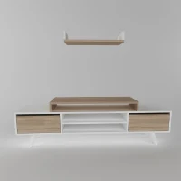 Homemania Mobile TV Melis TV Stand W160xD29,7xH48,4 cm, Shelf W60xD22xH9,8 cm Bianco, Sonoma(m-2)