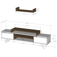 Homemania Mobile TV Melis Tv Unit W160xD29,7xH38,6 cm, Shelf W60xD22xH9,8 cm Bianco, Noce(m-5)