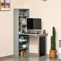 HOMCOM Folding Convertible Desk with Blackboard Multi-function Computer Office Workstation Side Shelf for Home Office, Grey(m-2)