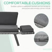 Outsunny 2 Seater Rattan Sofa with Cushions, 2-in-1 PE Rattan Daybed Sofa with Left Up or Down Armrests, Garden Chaise Lounger Loveseat for Outdoor, Patio, Mixed Grey(m-6)