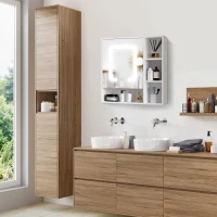 kleankin LED Illuminated Bathroom Mirror Cabinet, Wall Mount Storage Organizer with 4 Shelves, Dimmable Touch Switch, USB Charge(m-10)