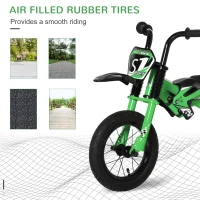 HOMCOM 12" Kids Balance Bike, No Pedal Training Bicycle w/ Air Filled Tyres, Soft Handlebar, PU Seat, for Ages 3-6 Years Gift for Boys Girls - Green(m-5)