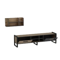 Homemania Mobile TV Leno Upper Unit W72xD22xH32 cm, Lower Unit W184xD39xH45 cm Noce, Antracite, Nero(m-2)