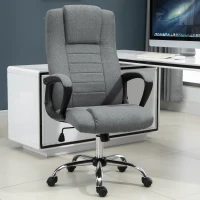 Vinsetto Office Chair, Computer Desk Chair, Linen Fabric Swivel Chair with Adjustable Height, Rolling Wheels for Home and Study, Grey(m-10)