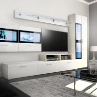 Homemania Mobile TV Dublin W300xD45xH180 cm , Bianco, Bianco Lucido PVC, Vetro Nero(m-1)