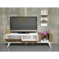Mobile Porta TV Pers con Ante Mensole e Ripiani Noce e Bianco in Legno L130xP30xA38,6 cm(m-2)