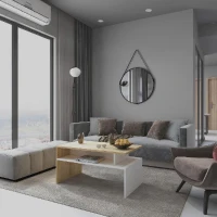 Tavolino Ada con Ripiani e Mensole Bianco e Rovere in Legno L90xP50xA43 cm(m-1)