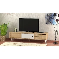 Mobile Porta TV Eduardo con Cassetti e Ripiani in Rovere Bianco L160xP40xA40 cm(m-3)
