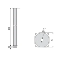 Emuca Gamba da tavolo regolabile Fitwid quadrata 830 mm in alluminio anotizzato opaco(m-2)