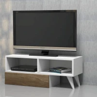 Homemania Mobile TV Active W140xD29,7xH35 cm Bianco, Noce(m-2)