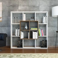 Homemania Libreria Leef W136xD22xH136 cm Bianco, Noce(m-1)