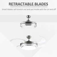 HOMCOM Indoor Ceiling Fan with Light, Retractable Blades, Modern Mount Dimmable LED Lighting Fan with Remote Controller, for Bedroom, Living Room(m-4)
