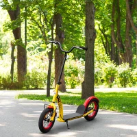 HOMCOM Kids Kick Scooter, Push Scooter, Adjustable Height, Front Rear Dual Brakes, 12-Inch Inflatable Rubber Wheels, for 5+ Years, Yellow(m-10)