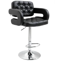 HOMCOM Mid-Back Hollow Design Height Adjustable Barstool with PU Leather Surface, U-Shape Armrest, Steel Pole for Bistro, Lounge, Kitchen, Black(m-1)