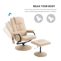 HOMCOM Faux Leather Massage Recliner Chair Easy Sofa Armchair Beauty Couch Bed with Foot Stool - Beige(m-5)