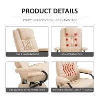 HOMCOM Faux Leather Massage Recliner Chair Easy Sofa Armchair Beauty Couch Bed with Foot Stool - Beige(m-4)