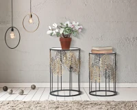 Tavolinetti Foglie Glam Coppia Cm Ø 38X55-33X50(m-2)