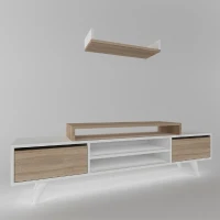 Homemania Mobile TV Melis TV Stand W160xD29,7xH48,4 cm, Shelf W60xD22xH9,8 cm Bianco, Sonoma(m-3)