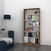 Homemania Libreria Riga W80xD22,2xH180,8 cm Bianco, Noce(m-2)