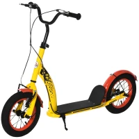 HOMCOM Kids Kick Scooter, Push Scooter, Adjustable Height, Front Rear Dual Brakes, 12-Inch Inflatable Rubber Wheels, for 5+ Years, Yellow(m-11)