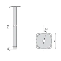 Emuca Gamba da tavolo regolabile Fitwid quadrata 710 mm in alluminio anotizzato opaco(m-2)