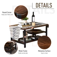 HOMCOM Industrial Coffee Table, Rectangular Sofa Table with Storage Shelves for Living Room, Bedroom, Office, Brown(m-5)