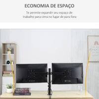 Vinsetto Suporte para Monitor Duplo para Telas LED LCD de 13"-32" Polegadas VESA 75/100mm com Braçadeira Ajustável Giratório 360° e 2 Opções de Montagem 87x12x50cm Preto(m-7)