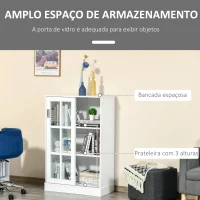HOMCOM Estante para Livros Vitrine com 2 Portas Corredeiras Prateleiras Ajustáveis de Armazenamento Móvel Organizador para Escritório Sala de Estar Estúdio 80x40x121,7cm Branco(m-6)