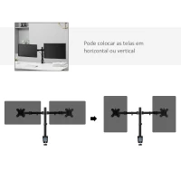 Vinsetto Suporte para Monitor Duplo para Telas LED LCD de 13"-32" Polegadas VESA 75/100mm com Braçadeira Ajustável Giratório 360° e 2 Opções de Montagem 87x12x50cm Preto(m-6)