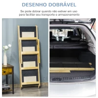 PawHut Escada de Madeira para Cães Dobrável 2 em 1 Rampa para Animais de Estimação Portátil com 4 Degraus para Acesso ao Sofá e Cama Alta 122x44x62cm Madeira Natural e Preto(m-6)