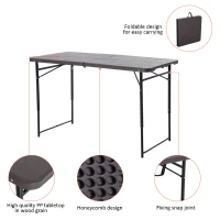 Outsunny 4ft Height Adjustable Folding Picnic Trestle Table for Outdoor Events Garden Camping BBQ Party – Brown (122 x 61cm)(m-4)