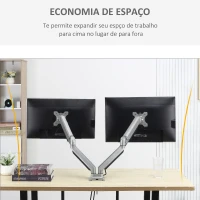 Vinsetto Suporte para Monitor Duplo para Telas LED LCD de 13"-32" Polegadas VESA 75/100mm com Braçadeira Ajustável Giratório 360° e 2 Opções de Montagem 93x11x47cm Prata(m-7)