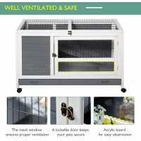 PawHut Indoor Rabbit Hutch Guinea Pig House Wooden Elevated Pet Bunny Cage with Wheels Openable Roof 102 x 60 x 63.5cm Grey(m-6)