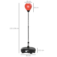 HOMCOM Saco de Boxe de Pé com Altura Ajustável de 4 Níveis Punching Ball com Base Preenchida Luvas e Inflador para Adultos e Adolescentes Ø45x132-158cm Preto e Vermelho(m-3)