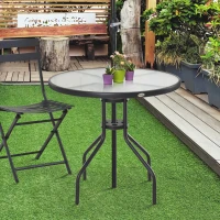 Outsunny Bistro Table Outdoor - Round Dining Coffee Table with Parasol Hole, Tempered Glass Top Side Table for Patio Garden, 80cm Dia.(m-10)