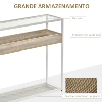 HOMCOM Mesa Consola 108x28x85cm Mesa de Entrada com Bancada de Vidro Temperado Prateleira e Grade Inferior Estrutura de Aço para Corredor Sala de Estar Branco(m-4)