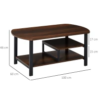 HOMCOM Industrial Coffee Table, Rectangular Sofa Table with Storage Shelves for Living Room, Bedroom, Office, Brown(m-3)