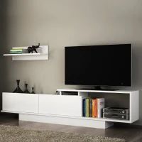 HOMCOM Set Mobile Porta TV con Armadietti e Mensola da Appendere in Legno, 180x29.6x45cm(m-2)